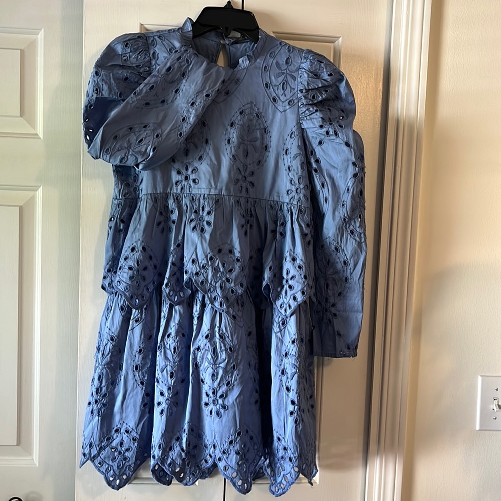 ZARA eyelet puff long sleeve mini dress size small - Picture 6 of 11